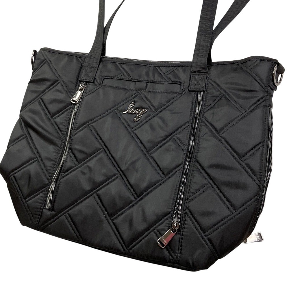 Lug Rally Tote Bag Black Quilted Chevron Shoulder Bag Travel Trolley Sleeve